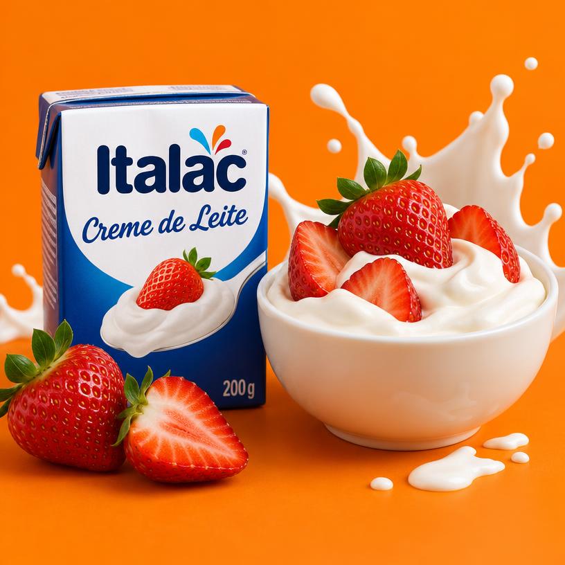 Creme de leite Italac com morangos